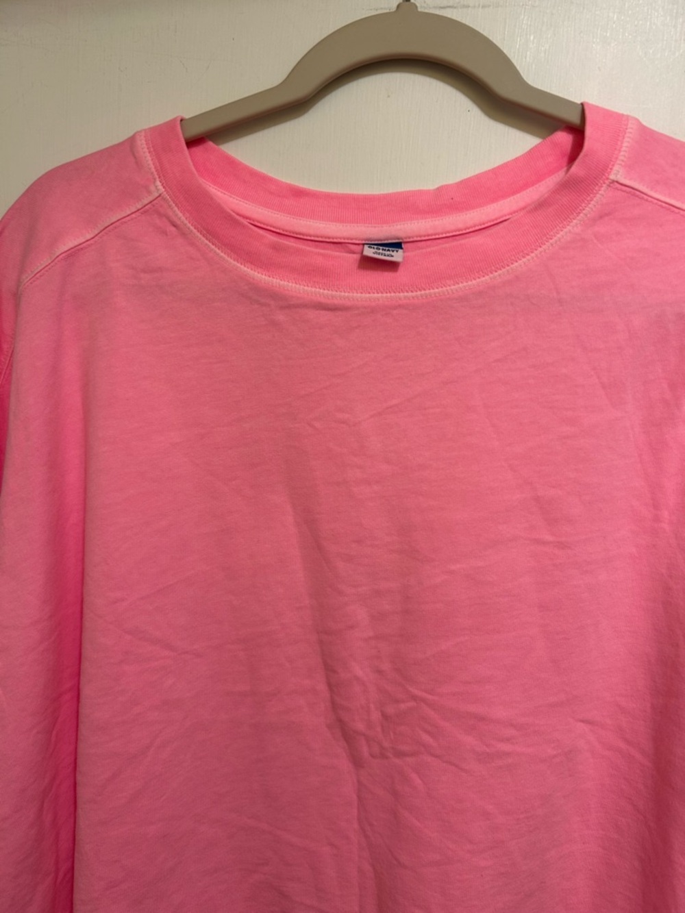 Old Navy Womens Bright Pink Cotton Oversize Long Sleeve Vintage Washed Tee,Sz 2X - Picture 2 of 9